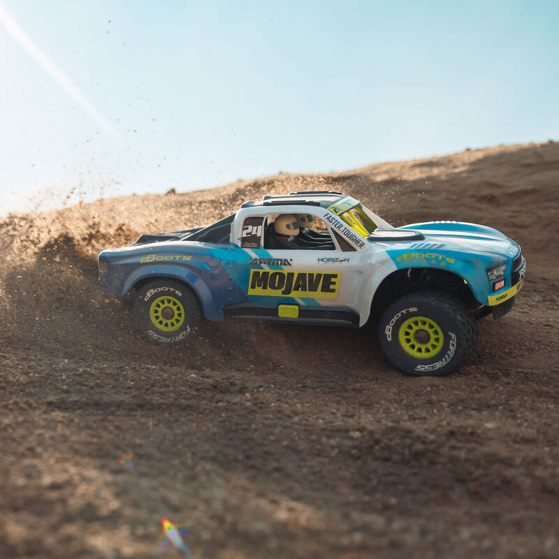 ARRMA MOJAVE GROM MEGA 380 Brushed 4X4 Small Scale Desert Truck RTR with Battery & Charger, Blue/White